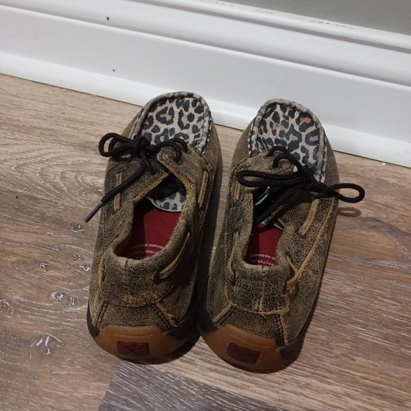 Twisted X Chocolate with Cheetah Driving Moccasin Shoes Brown WDM0057 Size 7.5 - Picture 4 of 6